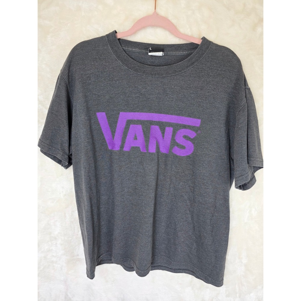 Vans Mens Large Graphic T-Shirt Charcoal Gray Purple Logo Skateboard